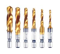 Robinet Combiné M3-M10, 6 Pièces Combinaison Drill and Tap Bit Set HSS Hex Métrique Ebavurez Fraiser Bits Jeu de perçage métrique