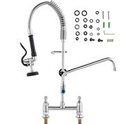 Robinet commercial SucceBuy avec douchette de pré-rinçage, hauteur 26 pouces, centre 8 pouces, bec pivotant 12 pouces, en laiton, pour évier de cuisine avec cuve 1/2/3, à monter sur le dessus, avec do