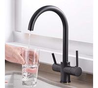 Robinet Cuisine 3 Voies pour Osmoseur Robinet Mitigeur Cuisine Laiton Eau Potable Directe Chaud et Froid Trois Fonctions Rotation 360 ° Robinet de Cuisine À Filtre-Noir B