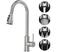 Robinet Cuisine avec Douchette Extensible Mitigeur - Rabattable Mitigeur Evier de Cuisine avec 4 Douchette Modes, 360° d'Évier