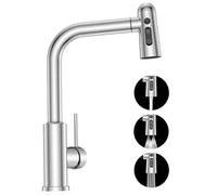 Robinet Cuisine avec Douchette Extensible Mitigeur - SREWOHS PRO Rabattable Mitigeur Robinet Evier de Cuisine avec 3 Douchette Modes, 360° Rotatif Inoxydable 1 Trou Robinet Cuisine,Flexible Robinet