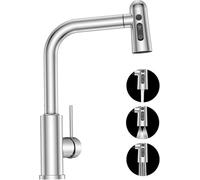 Robinet Cuisine avec Douchette Extensible Mitigeur - SREWOHS PRO Rabattable Mitigeur Robinet Evier de Cuisine avec 3 Douchette Modes, 360° Rotatif Inoxydable 1 Trou Robinet Cuisine,Flexible Robinet