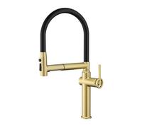 Robinet Cuisine Avec Douchette Extractible, Robinet De Cuisine Avec 3 Types De Jet D'eau, Mitigeur Cuisine Pivotant À 360, Mitigeur Cuisine Chaud Et Froid En Laiton (Or Brossé)