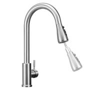 Robinet Cuisine avec Extractible Buse Rallonge 60cm, Douchette Evier Cuisine de Rotatif à 360°, Robinetterie 304 Acier Inoxydable Brossé, 3 Modes de Réglage du Débit D'eau Eau Chaude et Froide Réglabl