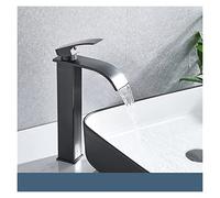 Robinet Cuisine, Cascade Square Square Bassin Robinet En laiton Matériau Surface Deck noircie Installation du bassin d'eau chaud et froid(Matte Black A)