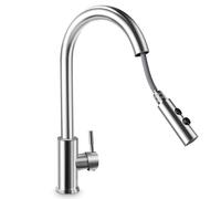 Robinet Cuisine Douchette avec 2 Modes de Pulvérisation, Robinet de Cuisine Haute Pression Noir, Robinet D'évier Orientable à 360°, Robinet Mitigeur en Acier Inoxydable Brossé