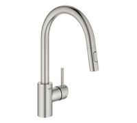 Grohe Concetto mitigeur d'évier monocommande 31483DC2 supersteel, bec verseur pivotant, double pomme de douche extractible