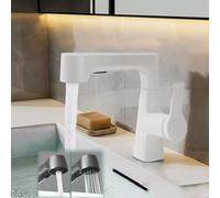 Robinet Cuisine douchette Hauteur 20 cm 2 Modes de pulvérisation, Rotatif à 360° avec Douchette Extensible, matériau en cuivre, Blanc/Gris (Color : White)