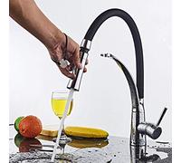 Robinet Cuisine, Mitigeur Cuisine de Flexible Bec Pivotant à 360° et Tuyau en Silicone Noir,avec Douchette Extractible et Pulvérisateur Double Fonction, Froid & Chaud Disponible