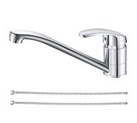 Robinet Cuisine Mitigeur d'Evier, Chromé Laiton Robinet de Cuisine Monocommande, Mitigeur Cuisine Orientable à 360°, Conduites d'eau Chaude et Froide de 60 cm et Accessoires Complets