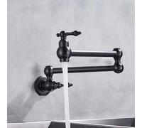 Robinet Cuisine Rabattable, Remplisseur de Pot évier Pliable en Laiton Massif, Simple Robinet Froid, Bras Pivotants À Double Articulation Flexible avec un Trou, Deux Poignées (Noir)