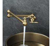 Robinet Cuisine Rabattable, Remplisseur de Pot évier Pliable en Laiton Massif, Simple Robinet Froid, Bras Pivotants À Double Articulation Flexible avec un Trou, Deux Poignées (Rétro)