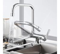 Robinet Cuisine Rabattable sous Fenetre Mitigeur Cuisine Robinet D'Évier Laiton Chaude et Froide Rotatif Robinets Évier de Cuisine-Chrome