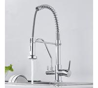 Robinet Cuisine Ressort Chromé Robinet 3 Voies Osmoseur Douchette Col de Cygne Mitigeur Evier en Cuivre,chromé