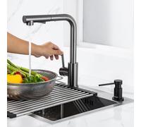 Robinet Cuisine Robinet de cuisine extractible avec 2 jets Robinet d'évier pivotant à 360° Mélangeur Cuisine Noir,Distributeur de savon