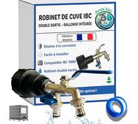 Robinet Cuve 1000L 1/2 S60X6 IBC- Extension Intégrée, raccord cuve 1000 litres, Double Sortie avec Rallonge Raccord Rapide & Étanche - Idéal pour Jardinage, Remplissage et Arrosage simultané