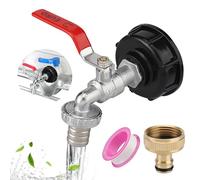 Robinet Cuve 1000L IBC, Adaptateur S60X6 3/4 Pouce en Laiton/Aluminium, Robinet à Bille pour Réservoir d’Eau de Pluie, Accessoires de Citerne Jardin, Raccord de Vidange IBC