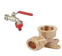 Robinet d’extérieur avec levier rouge + raccord à compression coudé et raccord d’arrosage - en laiton - vanne de 15 mm - BH02299