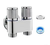 Robinet d'angle à double commande G1/2" Valve de raccordement à l'eau avec deux sorties pour machine à laver WC bidet Pommeau de douche Poignée en métal (argent)