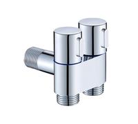 Robinet d'angle à trois voies, montage mural, 1 entrée, 2 sorties, double commande, for accessoires de salle de bain, 1 pièce(Silver)