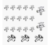 Robinet d'arrêt d'angle à double sortie 1/2" FIP x 3/8" compression - Laiton chromé, 1/4 de tour for applications eau chaude/froide(20pack PEX Expansion)