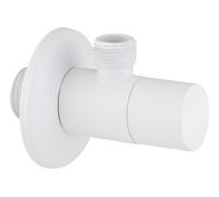 Robinet d'arrêt équerre quart de tour blanc mat mâle 15x21 (1/2) - mâle 12x17 (3/8) - ACS compatible eau potable pour alimentation lavabo | WC + rosace ronde blanc mat diamètre 53 mm NOYON & THIEBAULT
