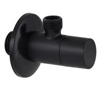 Robinet d'arrêt équerre quart de tour noir mat mâle 15x21 (1/2) - mâle 12x17 (3/8) - ACS compatible eau potable pour alimentation lavabo | WC + rosace ronde noire mat diamètre 53 mm NOYON & THIEBAULT