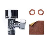 Robinet d'arrêt WC équerre 1/4 de tour (standard 12x17) - 1x robinet wc - 1x toile émeri - 2x joints fibres