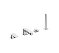 Robinet de baignoire à 4 trous | Robinet de bord de baignoire 4 trous avec douchette extensible | Robinet 4 trous pour baignoire avec douchette | Chrome | RAVAK