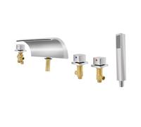 Robinet de baignoire à 5 trous avec bec cascade - Kit chromé moderne - Robinet de cuisine - Bords arrondis - Argenté - Pour salle de bains, cuisine, toilettes, restaurants, hôtels