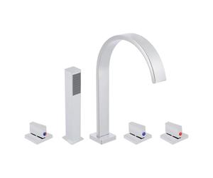 Robinet de baignoire à 5 trous, douchette à main, robinet chromé avec douche extractible, douchette à main, pour salles de bains, maisons, hôtels, pensions, appartements