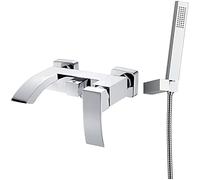 Robinet de Baignoire à Bec Cascade, Robinet de Baignoire en Laiton chromé, mitigeur de Bain-Douche Moderne à poignée Unique, Ensemble de Robinet de Baignoire-Douche à Montage Mural avec Douche à Main