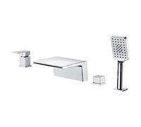 Robinet de Baignoire à Cascade élargie, mitigeur de Douche d'eau Chaude et Froide, monté sur Le Pont, Salle de Bain en Laiton, 2 poignées, 4 Trous, Ensemble de Robinet de Baignoire avec Douche à
