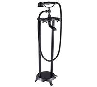 Robinet de Baignoire à Fixation au Sol Autoportant - Double Poignées Vintage, Ensemble Mitigeur Bain-Douche Avec Douchette, Bronze Noir