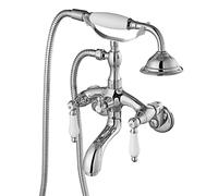 Robinet de baignoire à pieds à griffes en chrome poli à fixation murale, ensemble de robinet de douche à main double poignée croisée avec centre de 9,5 cm avec adaptateur bras oscillants réglables