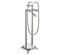 Robinet de baignoire autonome à fixer au sol en nickel brossé avec douchette à main, double boutons croisés, en forme de téléphone, haut débit, robinetterie salle de bain