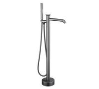 Robinet de baignoire autoportant avec pomme de douche à main, bec pivotant moderne pour haut débit, commande à bouton unique, remplissage de baignoire monté au sol