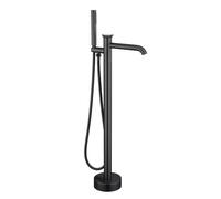 Robinet de baignoire autoportant avec pomme de douche à main, bec pivotant moderne pour haut débit, commande à bouton unique, remplissage de baignoire monté au sol