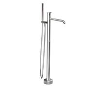 Robinet de baignoire autoportant avec pomme de douche à main, bec pivotant moderne pour haut débit, commande à bouton unique, remplissage de baignoire monté au sol