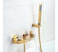 Robinet de Baignoire avec Douche, robinets de Baignoire en Laiton, mitigeur à Bec Cascade à 2 poignées, avec douchette à Main, Robinet de Bain Mural, Ensemble de mélangeur d'eau de Robinet de