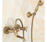 Robinet De Baignoire Avec Douchette À Main Laiton Mitigeur De Baignoire Montage Mural Avec Support Et Flexible 150 Cm, Finition Laiton Antique