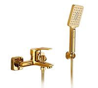 Robinet De Baignoire Avec Douchette À Main Laiton Mitigeur De Baignoire Montage Mural Avec Support Et Flexible 150 Cm, Dor