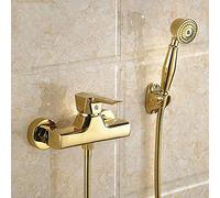 Robinet De Baignoire Avec Douchette À Main Laiton Mitigeur De Baignoire Montage Mural Avec Support Et Flexible 150 Cm, Doré