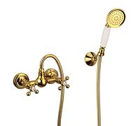Robinet De Baignoire Avec Douchette À Main Laiton Mitigeur De Baignoire Montage Mural Avec Support Et Flexible 150 Cm, Antique Doré