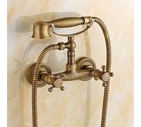 Robinet De Baignoire Avec Douchette À Main Laiton Mitigeur De Baignoire Montage Mural Avec Support Et Flexible 150 Cm, Finition Laiton Antique