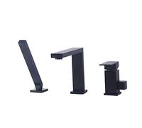 Robinet de baignoire avec douchette Mitigeur en laiton massif 3 trous Finition noire mate contemporaine montée sur le pont Robinet de lavabo for baignoire,D(D)