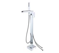Robinet de Baignoire avec Douchette pour Salle de Bain Laiton Baignoire Robinet Mitigeur au Sol Autoportant Melangeur Baignoire Îlot Sur Pied avec Poignée Chromé(connexion externe)