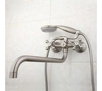 Robinet de Baignoire avec douchette, Robinet de Baignoire Mural, Sortie 36 cm, Corps en Laiton Rotatif, Robinet de Douche de Salle de Bain en Nickel brossé, avec Pomme de dou,