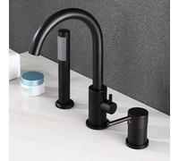 Robinet de Baignoire avec Douchette Sur Pied Noir Mitigeur Bain Douche 3 Trous Col de Cygne Mitigeur Sur Gorge Baignoire en Laiton
