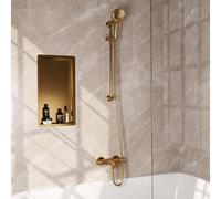 Robinet de baignoire Brauer Gold Carving à poser - barre de douche - 2 fonctions - 2 boutons carving - douchette ronde 3 positions - PVD - or brossé 5-GG-245